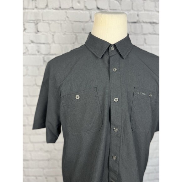Orvis Tech Shirt Men Large Short Sleeve Black 100%Polyester Double Chest Pockets - Picture 5 of 8
